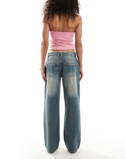 Daisy Street - Vasket blå rummelige jeans med lav talje, 3 af 5