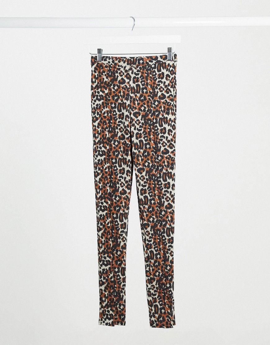 Daisy Street vented leggings in leopard print-Brown