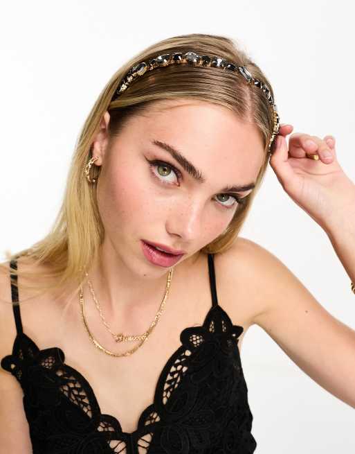 Daisy Street - Versierde haarband in zwart en goud