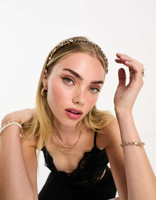 Daisy Street - Versierde haarband in zwart en goud, 3 van 4
