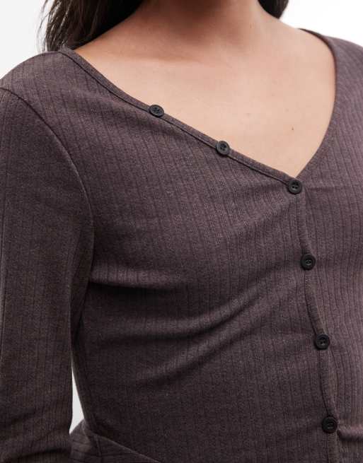 Daisy Street vest met knoopsluiting en ruches in chocoladebruin, 2 van 4