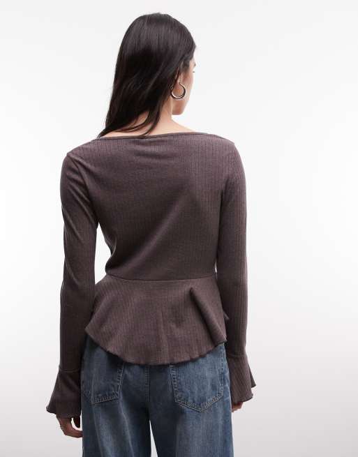 Daisy Street vest met knoopsluiting en ruches in chocoladebruin, 4 van 4