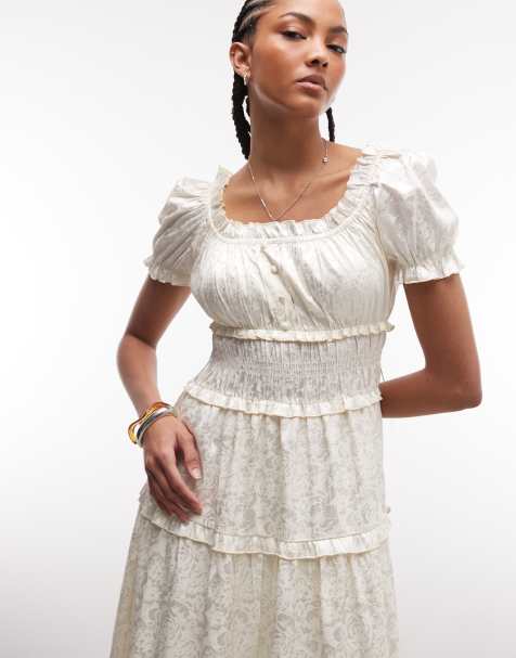 Daisy Street - Vestito al polpaccio a balze in jacquard bianco - view 1