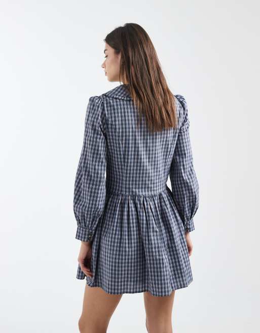 Daisy Street - Vestito corto aderente con vita scesa e colletto appariscente blu a quadri, 3 di 4