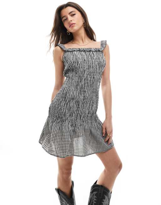 Daisy Street - Vestito corto arricciato nero con scollo Bardot e volant, 2 di 4
