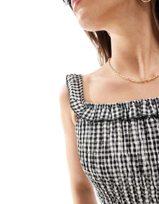 Daisy Street - Vestito corto arricciato nero con scollo Bardot e volant, 3 di 4