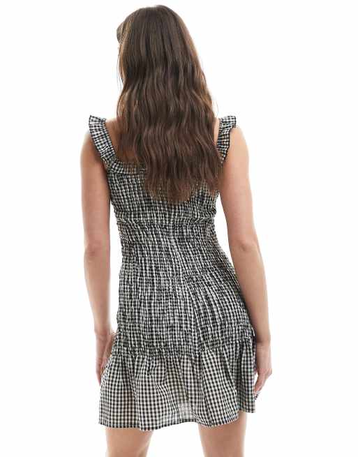 Daisy Street - Vestito corto arricciato nero con scollo Bardot e volant, 4 di 4