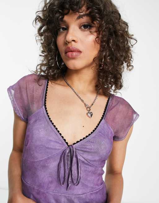 Daisy Street - Vestito corto da giorno viola a rete, 3 di 4