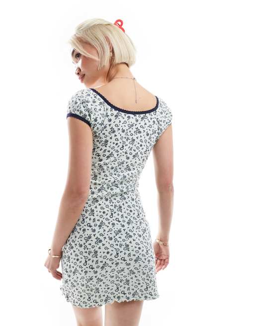 Daisy Street - Vestito corto traforato blu a fiori, 4 di 4