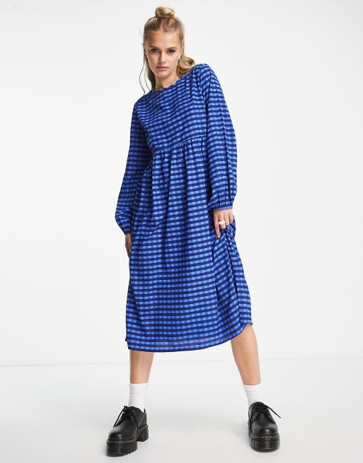 Daisy Street - Vestito grembiule a maniche lunghe a quadri blu acceso, 4 di 4