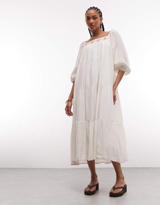 Daisy Street - Vestito grembiule bianco con ricamo floreale, 2 di 4