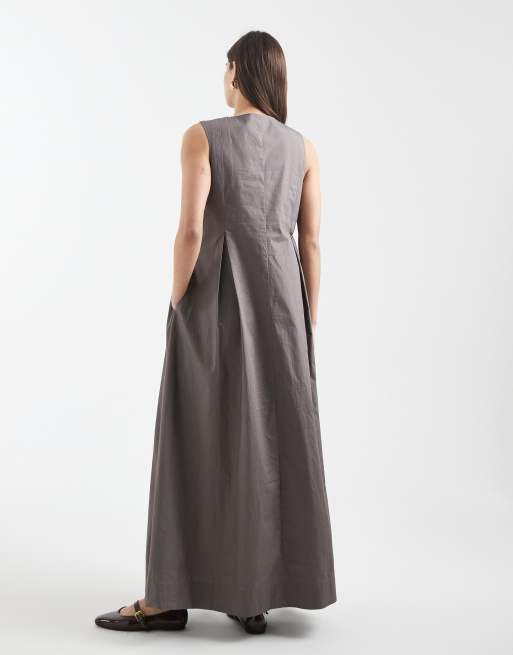 Daisy Street - Vestito lungo grigio con pinces e laccetti sul davanti, 2 di 4