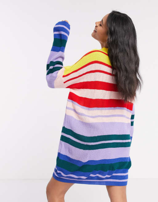 Daisy Street - Vestito maglia oversize lavorato a righe arcobaleno, 2 di 4