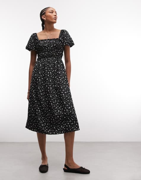 Daisy Street - Vestito midi arricciato con maniche a sbuffo bianco a fiorellini - view 1