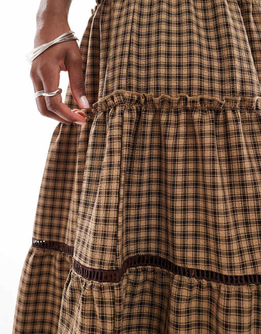 Daisy Street - Vestito midi milkmaid marrone a quadretti , 3 di 4