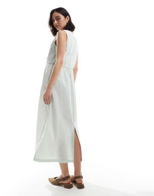 Daisy Street - Vestito midi squadrato verde salvia a righe, 3 di 4