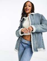 Neon Rose faux fur heart pocket detail coat in green | ASOS