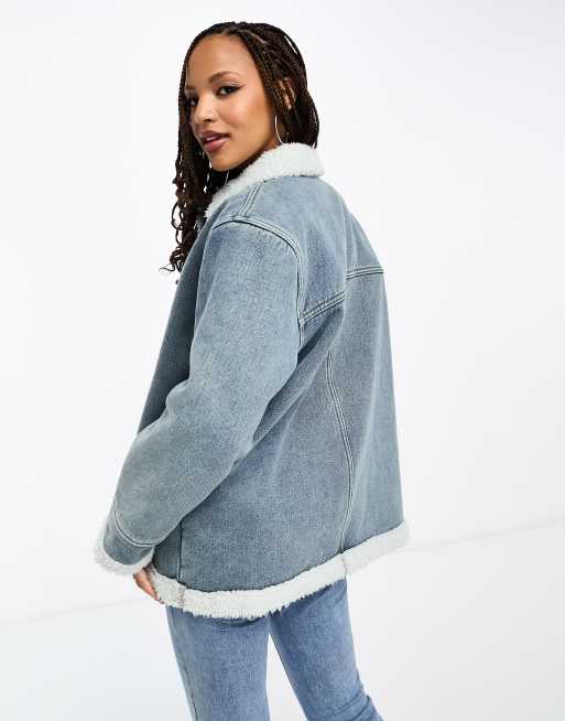 Daisy Street vintage style denim coat with cream borg lining | ASOS