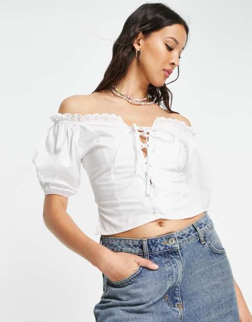 Daisy Street vintage style milkmaid lace trim blouse