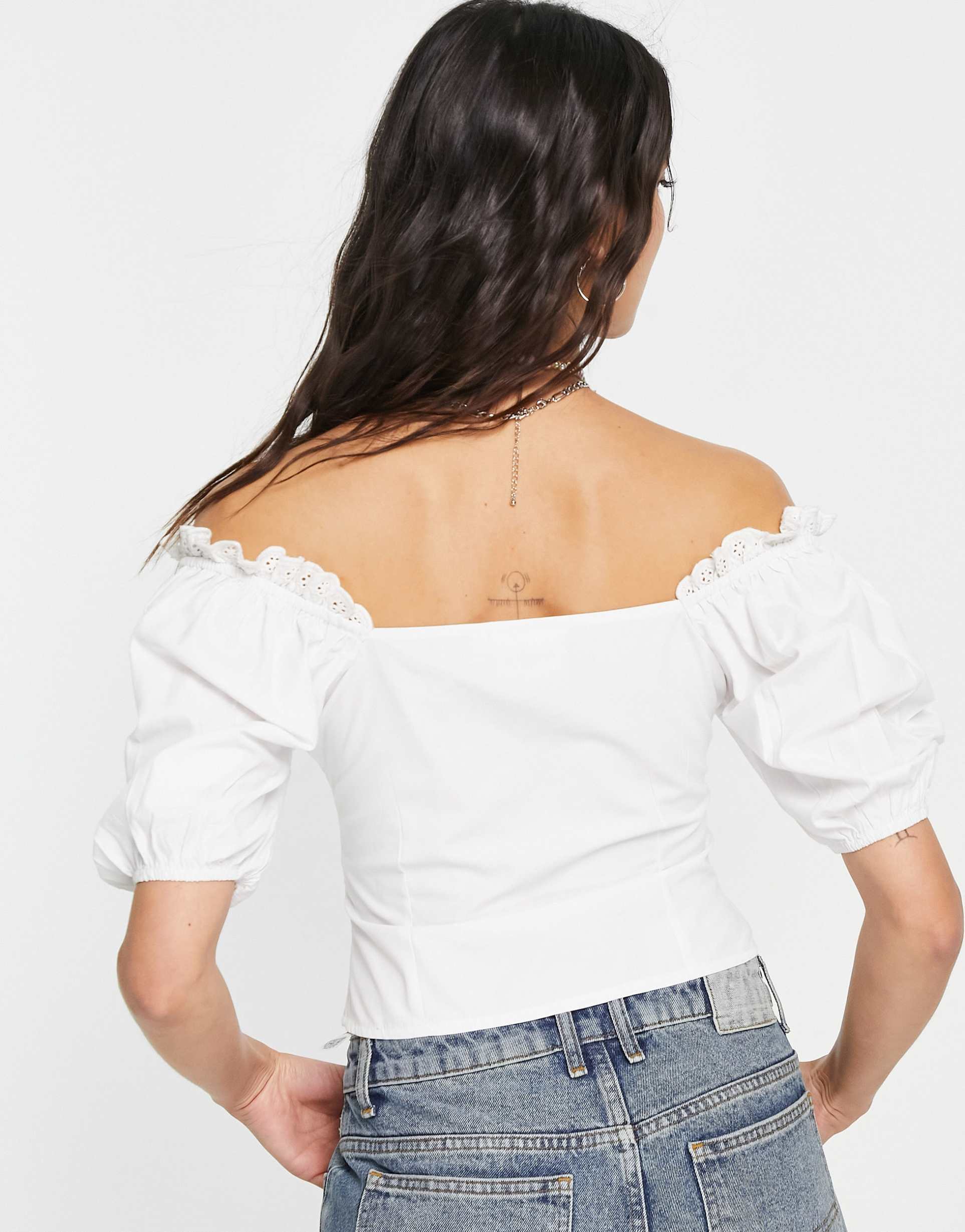 Daisy Street vintage style milkmaid lace trim blouse view 3