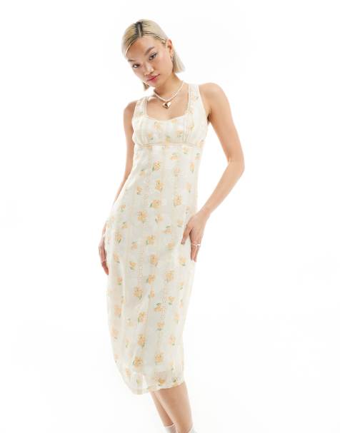 Daisy Street vintage texture midi dress with cream lace trim - view 1
