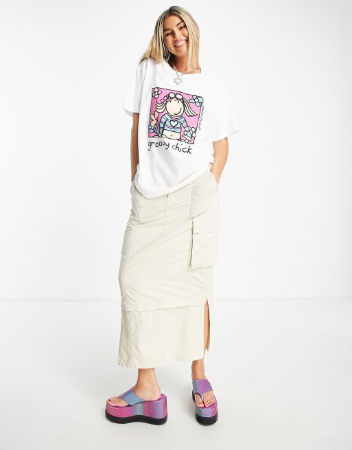 Daisy Street – Vit t-shirt i oversize med 'groovy chick'-tryck, 4 av 4