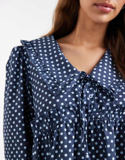 Daisy Street volume sleeve smock mini dress with oversized collar in brown