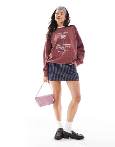 Daisy Street washed sweatshirt with palm springs graphic in maroon - view 1