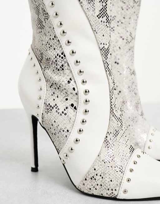 Daisy Street wavy studded knee boots in white, 3 of 4