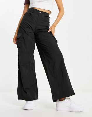 Daisy Street wide leg cargo trousers in black nylon