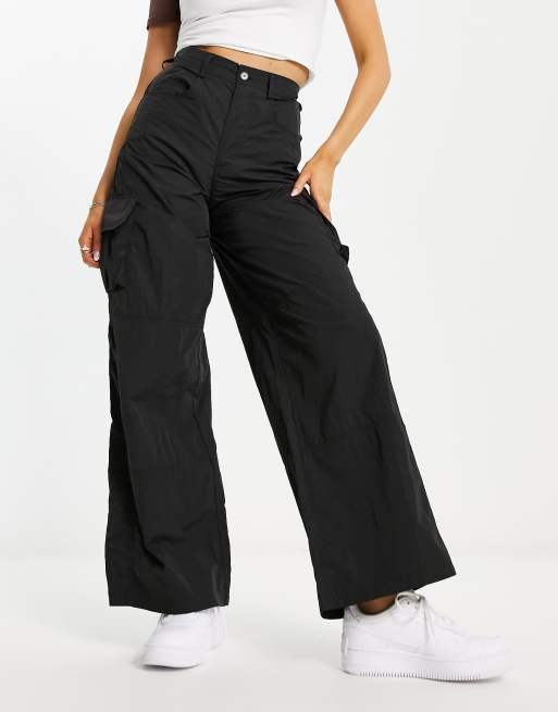 Daisy Street wide leg cargo trousers in black nylon | ASOS