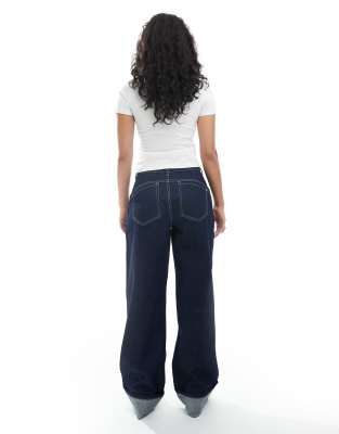 Daisy Street Wide Leg Denim Jeans With Turned Up Cuffs In Blue