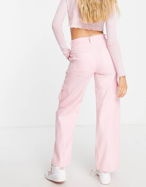 Pastel pink cargo store pants