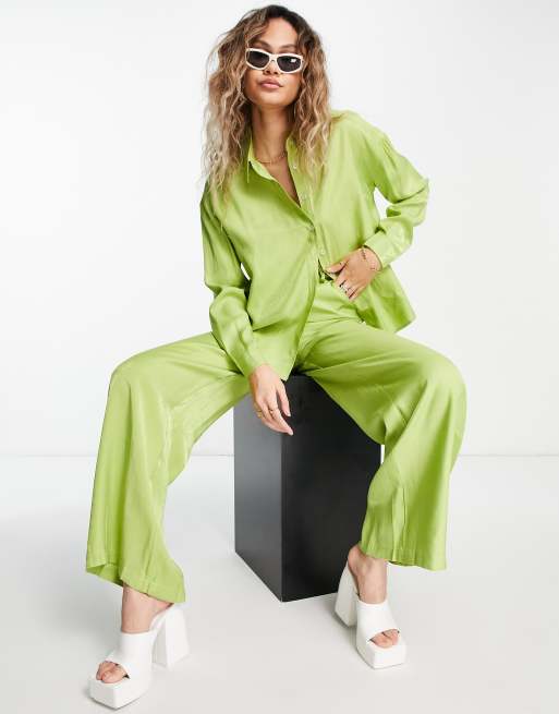 Daisy Street wide leg pants in green shimmer (part of a set)