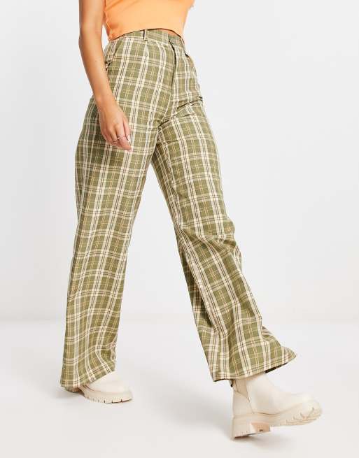 Daisy Street wide leg pants in vintage green check, 4 of 4