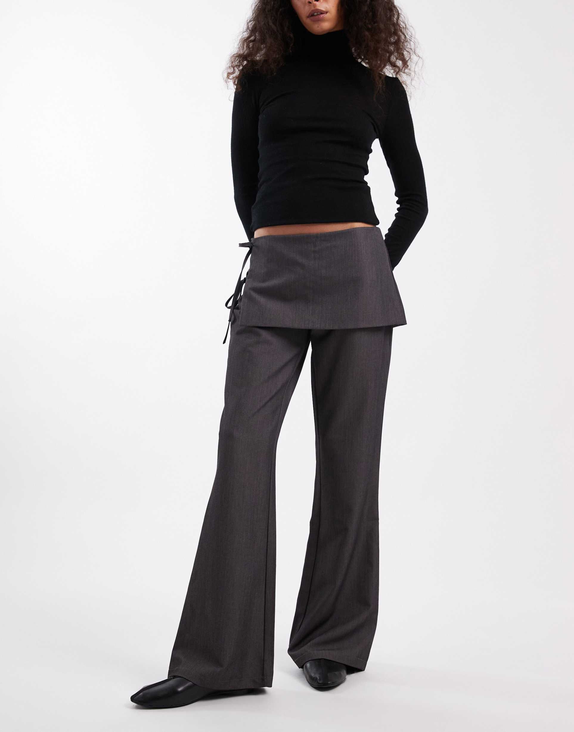 daisy street wide leg pants with skirt overlay in dark gray