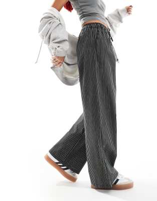 Daisy Street wide leg pull on trousers in black and white stripe - view 1