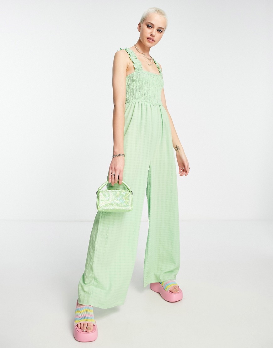 Daisy Street wide leg relaxed jumpsuit with shirring bust in apple green