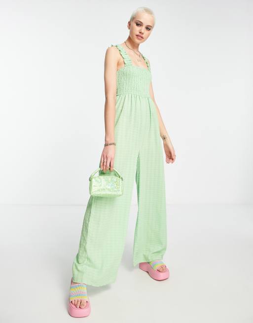 Daisy Street wide leg relaxed jumpsuit with shirring bust in apple green