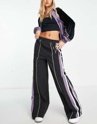 Daisy Street wide leg skate track pants in purple - part of a set-Multi