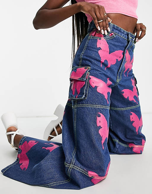 Daisy Street wide leg skater jeans with all over Y2K butterfly print | ASOS