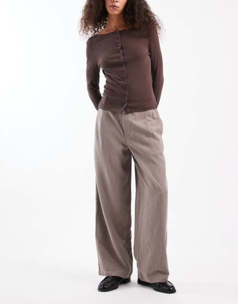 Daisy Street wide leg tapered trouser in grey pinstripe - view 1