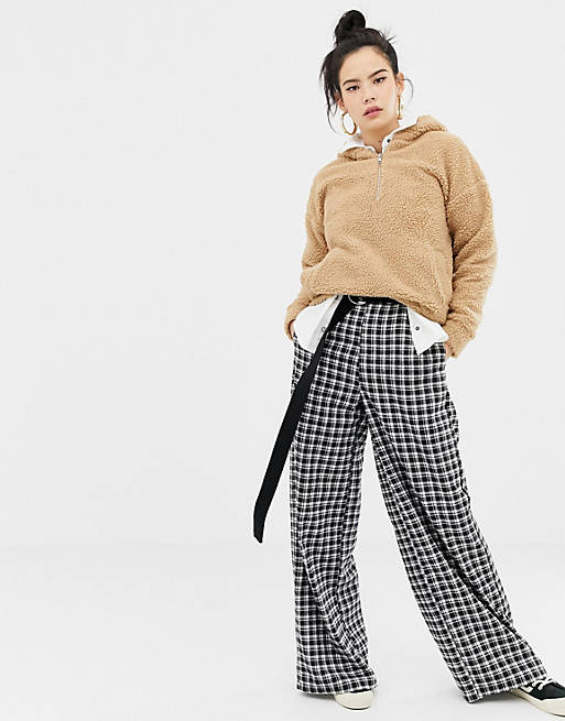 Daisy Street wide leg trousers in grid check | ASOS