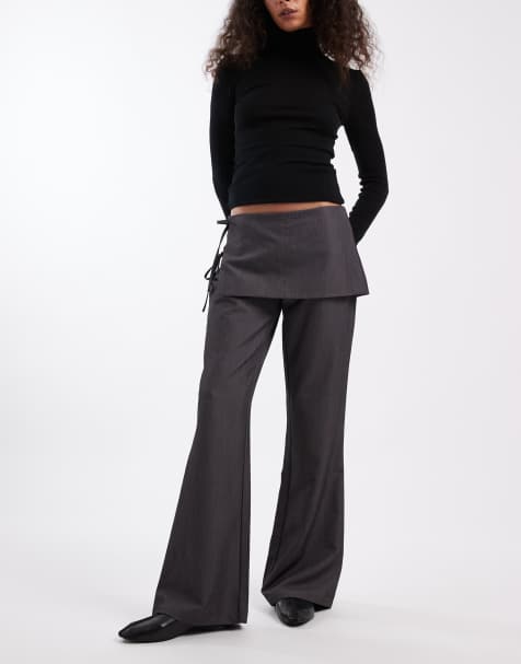 Daisy Street wide leg trousers with skirt overlay in dark grey - view 1