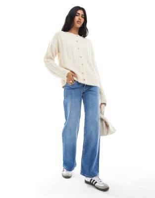 Daisy Street Wide Rib Chunky Brushed Cardigan In Neutral