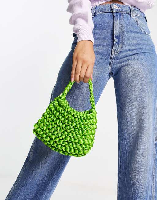 Daisy Street woven mini bag in bright green 