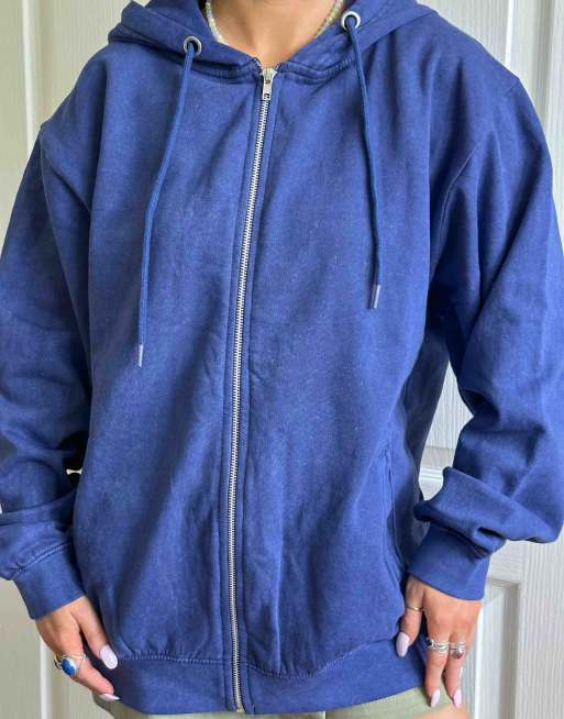 Daisy Street X Chloe Davie - Sweat à capuche décontracté et zippé devant - Bleu marine délavé, 3 de 4