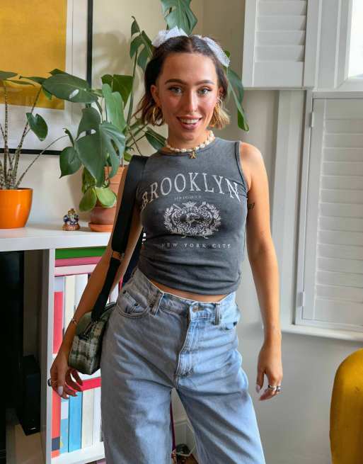 Daisy Street X Chloe Davie - Top med grafisk print i retrovask