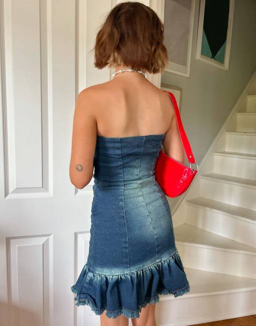 Denim store strapless dress