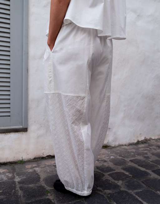 Daisy Street x Emma Jean barrel pull on pants with broderie panel in white, 4 of 4